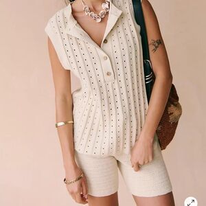 Free-people Women's Cream and White Vest